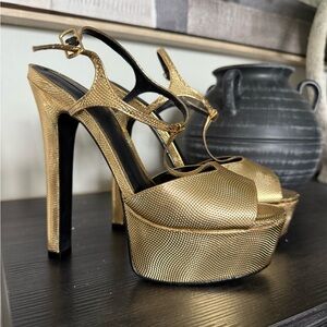 Aldo Metallic Gold Platform Heels with Stiletto and Ankle Strap